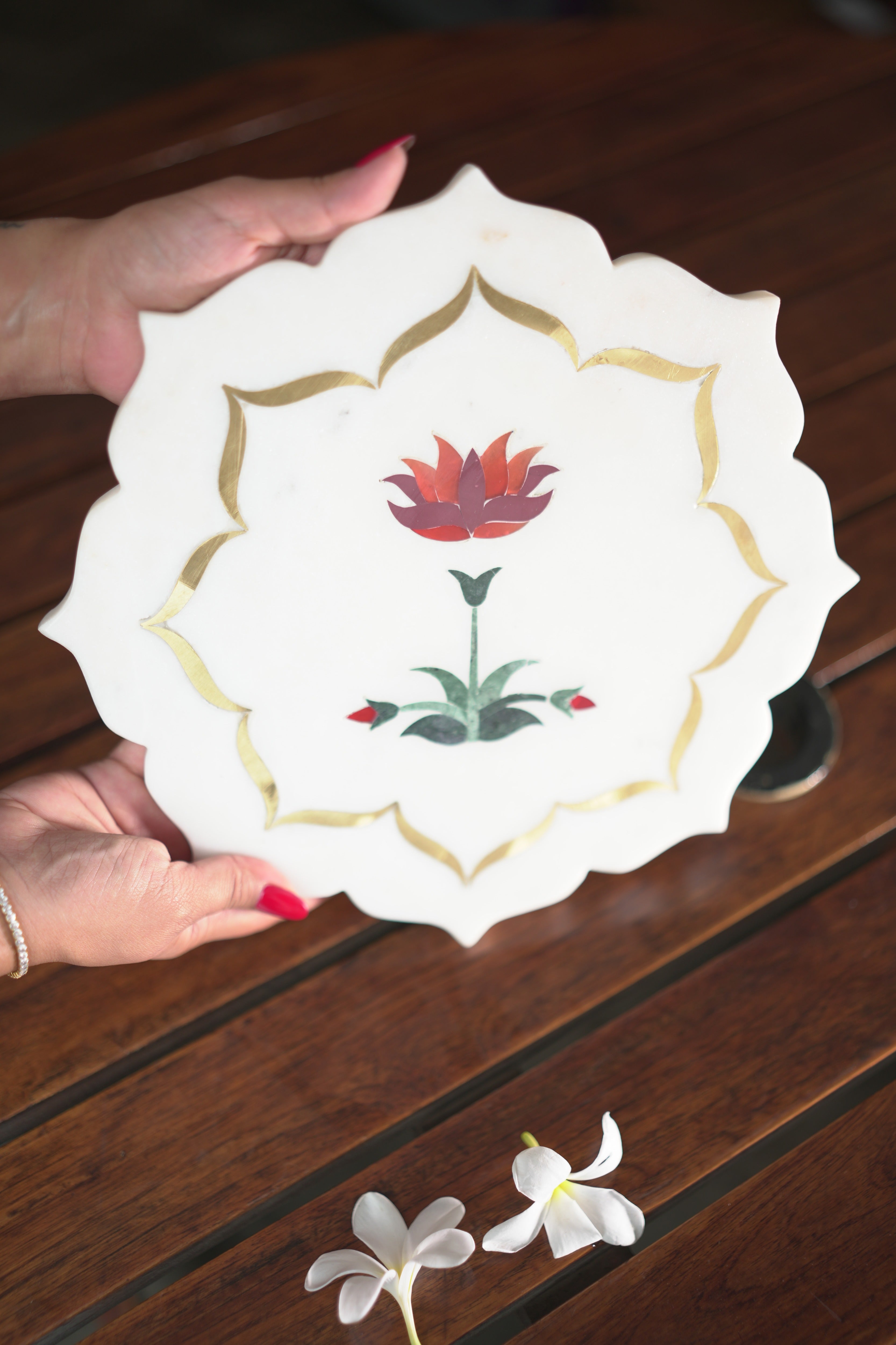 Pichwai Lotus Marble Thali and Coaster Set - Image 5