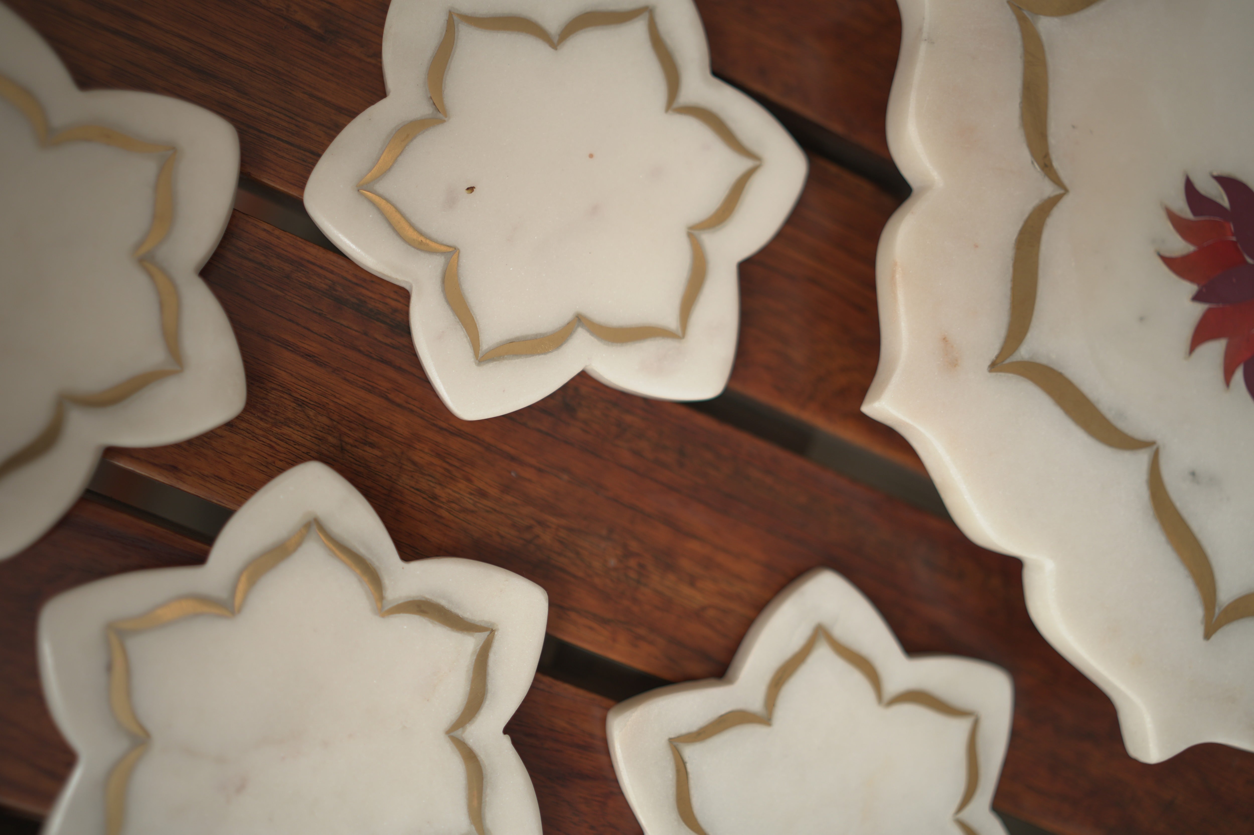 Pichwai Lotus Marble Thali and Coaster Set - Image 6