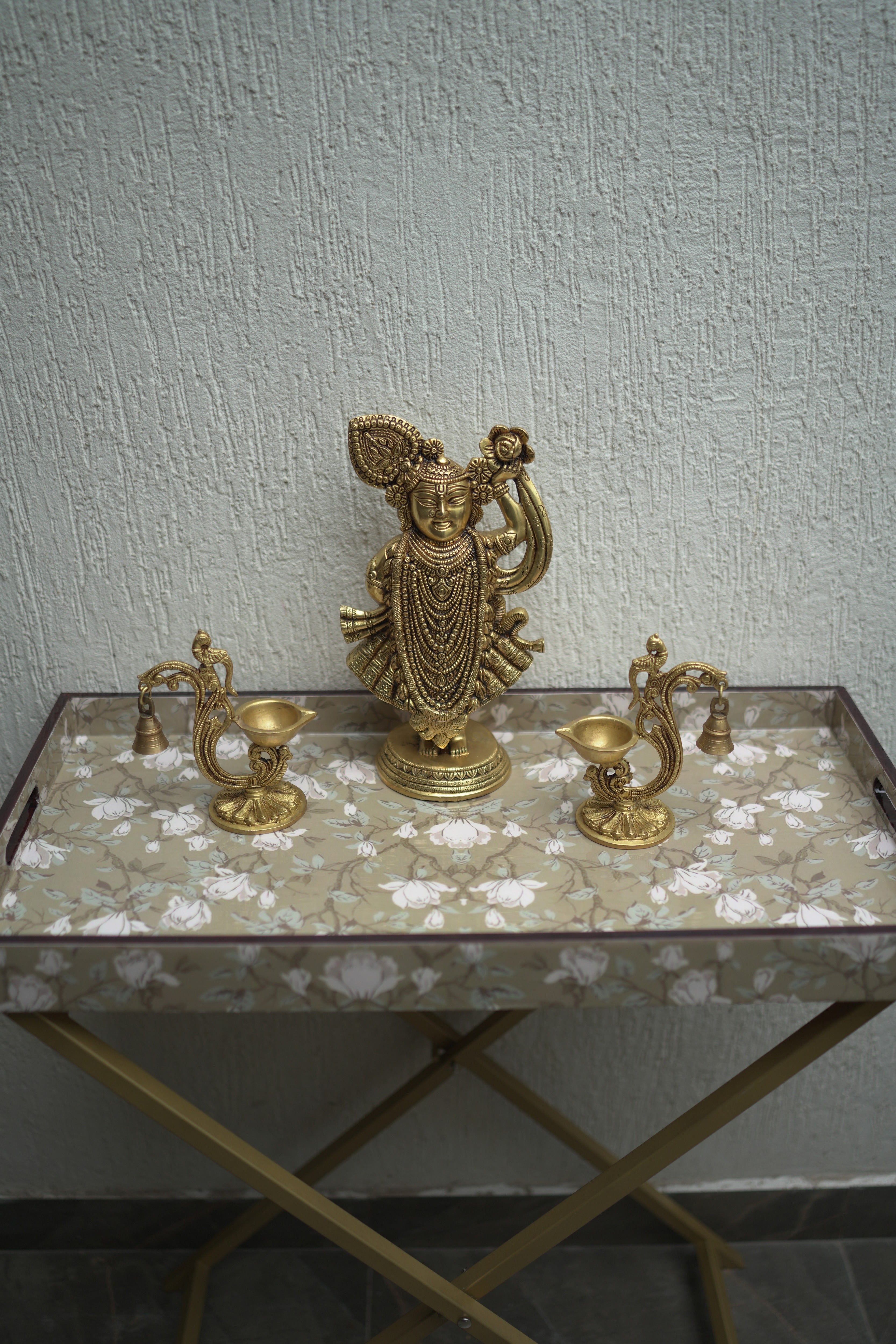 Shreenathji Brass Idol and Peacock Diya Set - Image 2