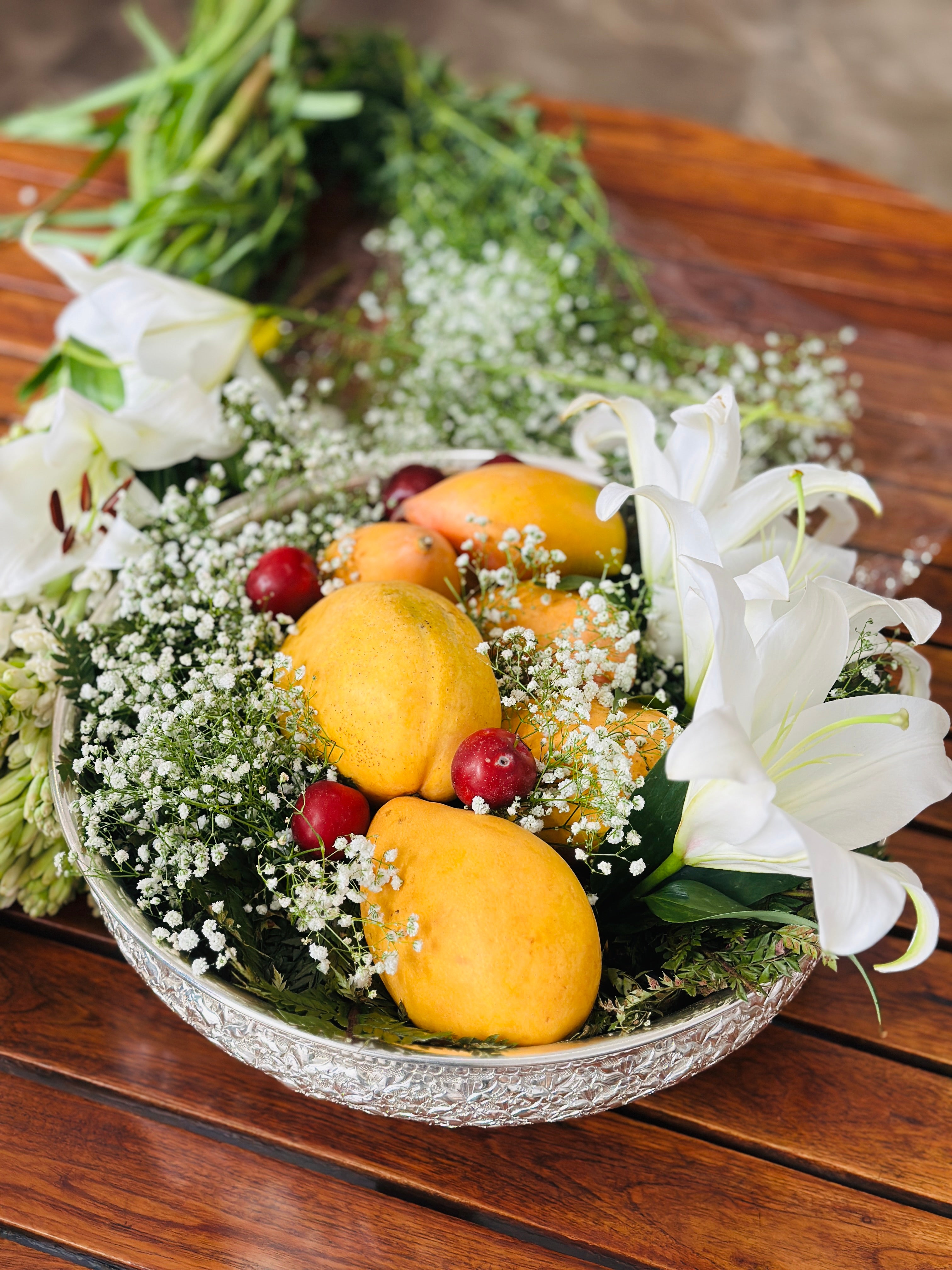 Silver Floral Urli Fruit Hamper - Image 2