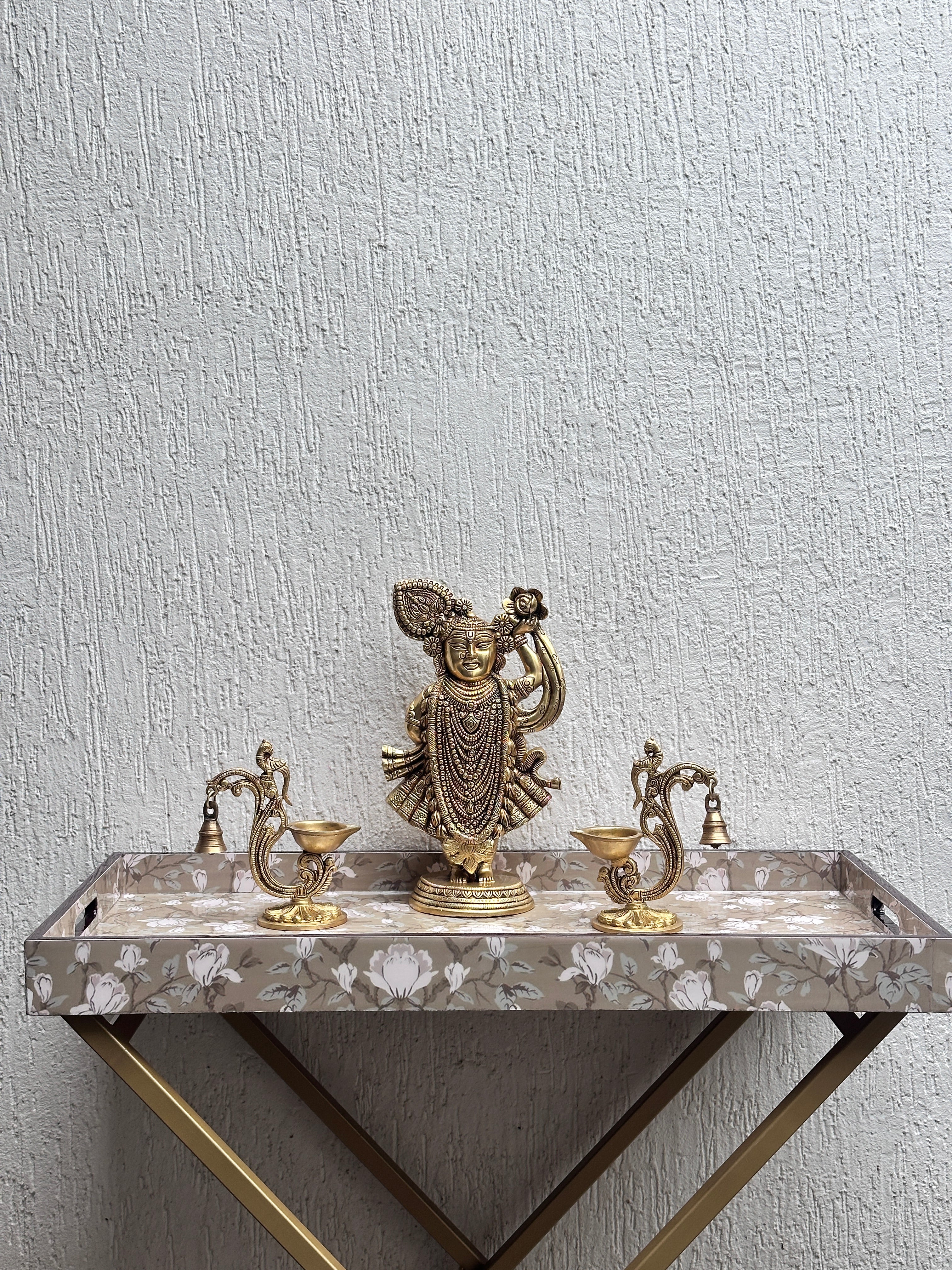 Shreenathji Brass Idol and Peacock Diya Set - Image 3