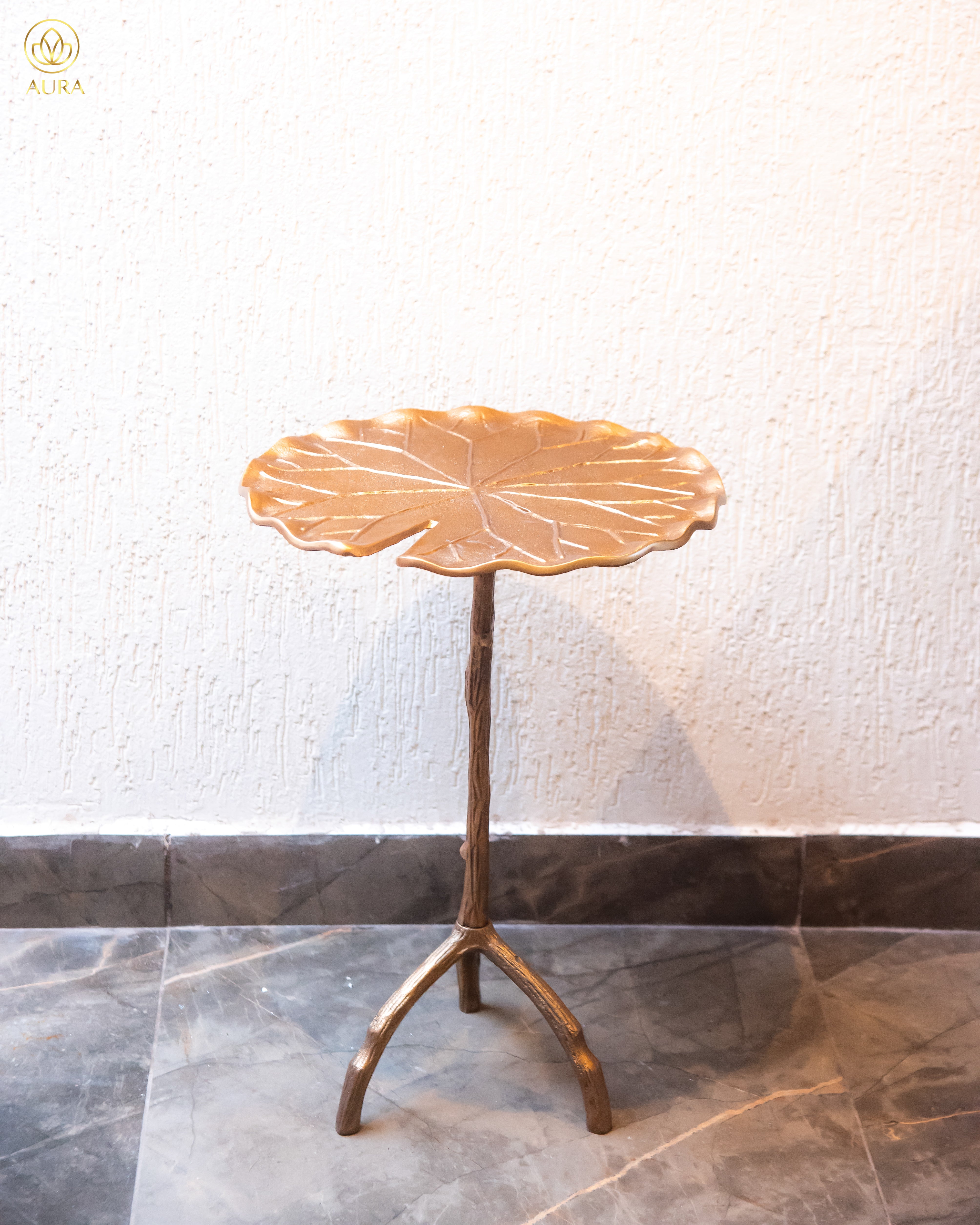 Gold Leaf Metal Accent Table