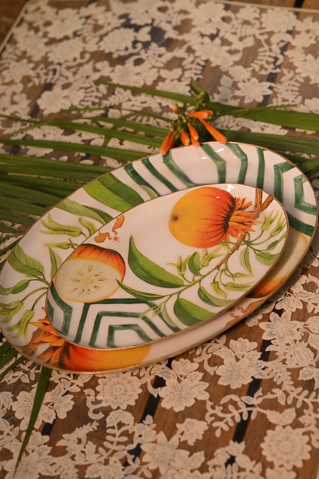Tropical Orchard Enameled Oval Serving Platters