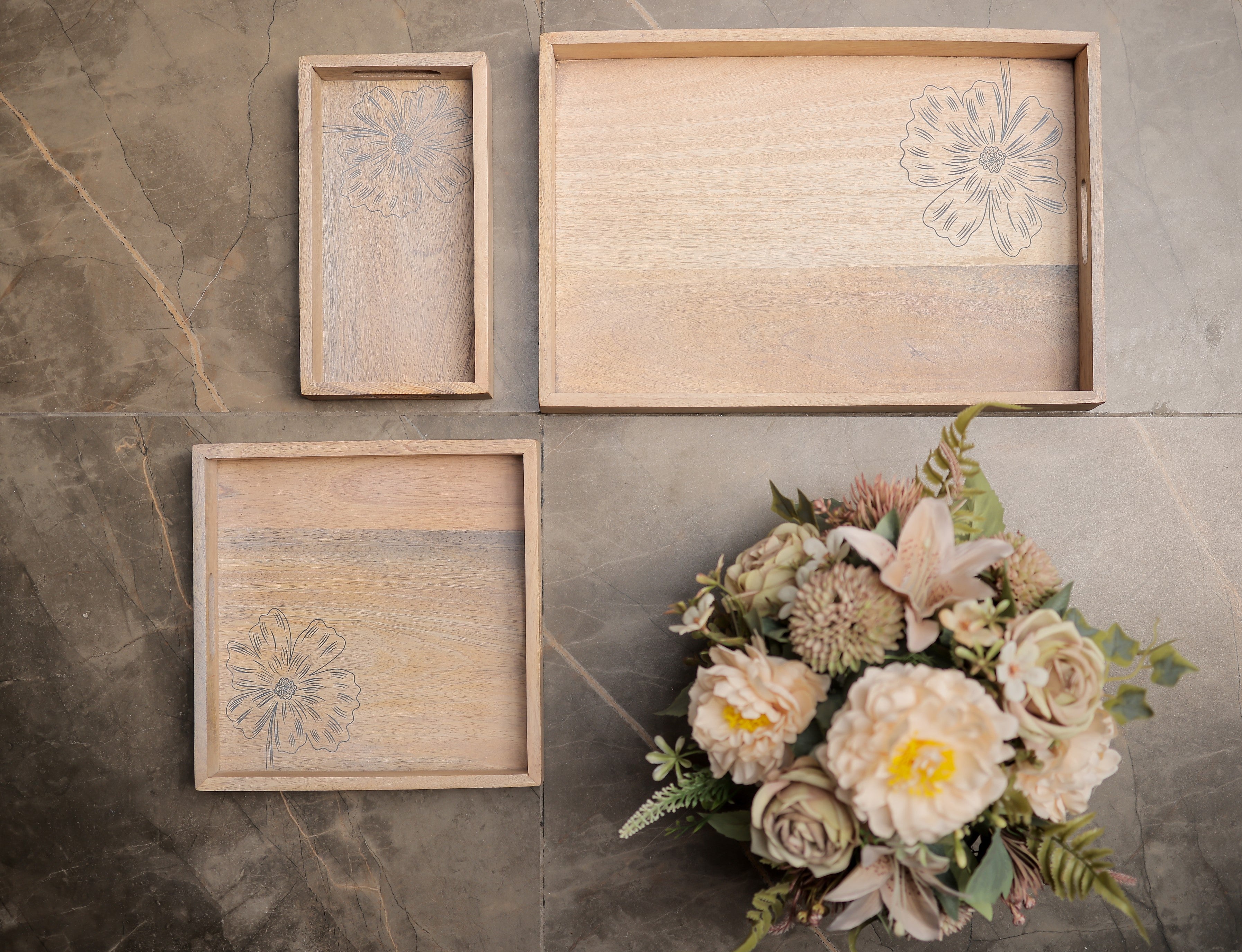 Aura 3-Piece Decorative Wooden Tray Sets