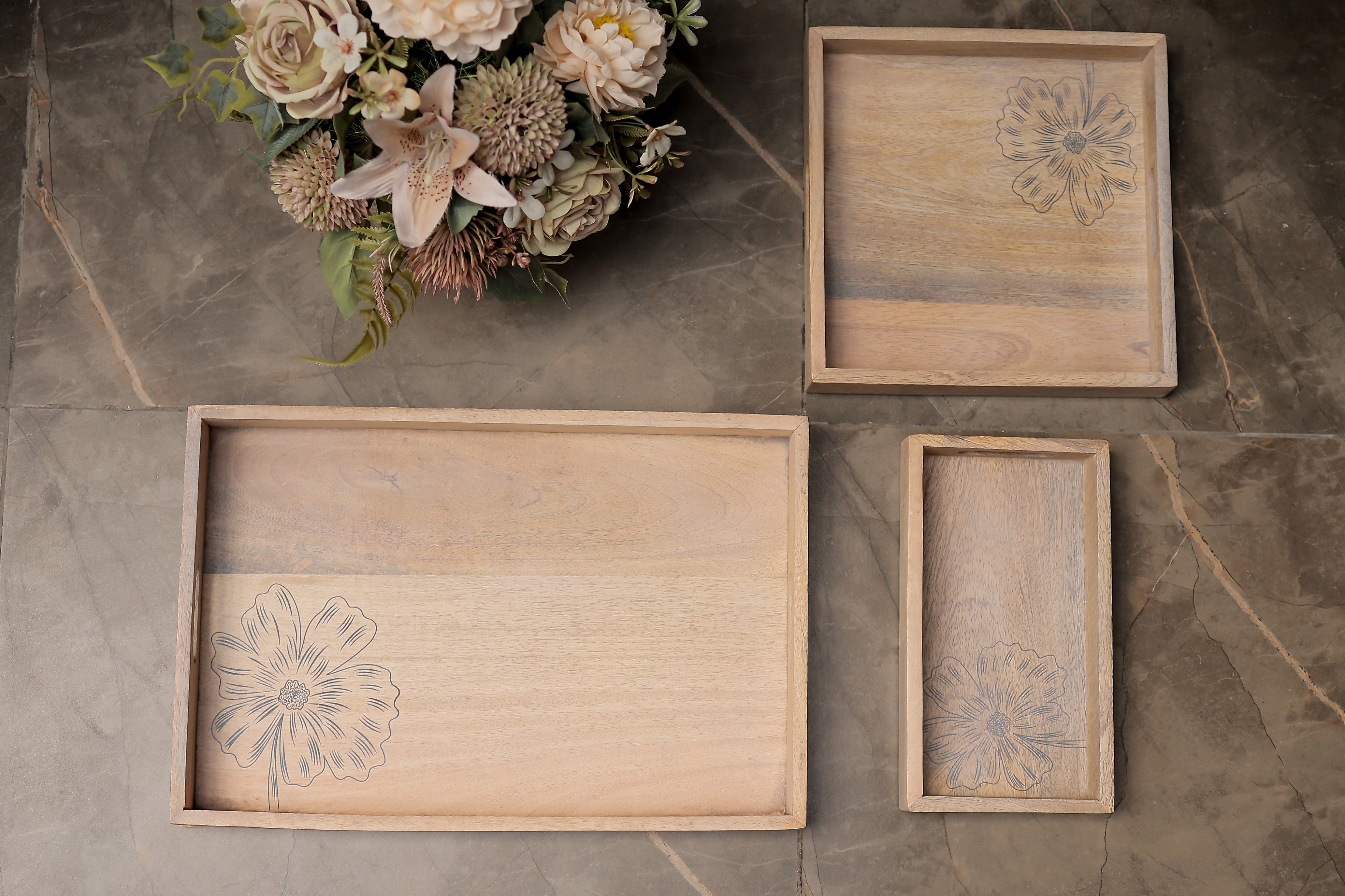 Aura 3-Piece Decorative Wooden Tray Sets