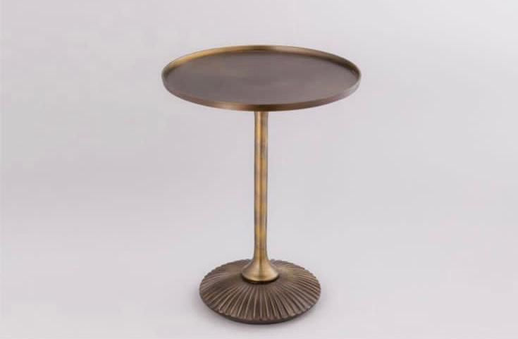 Brass Metal Side Table with Fluted Base