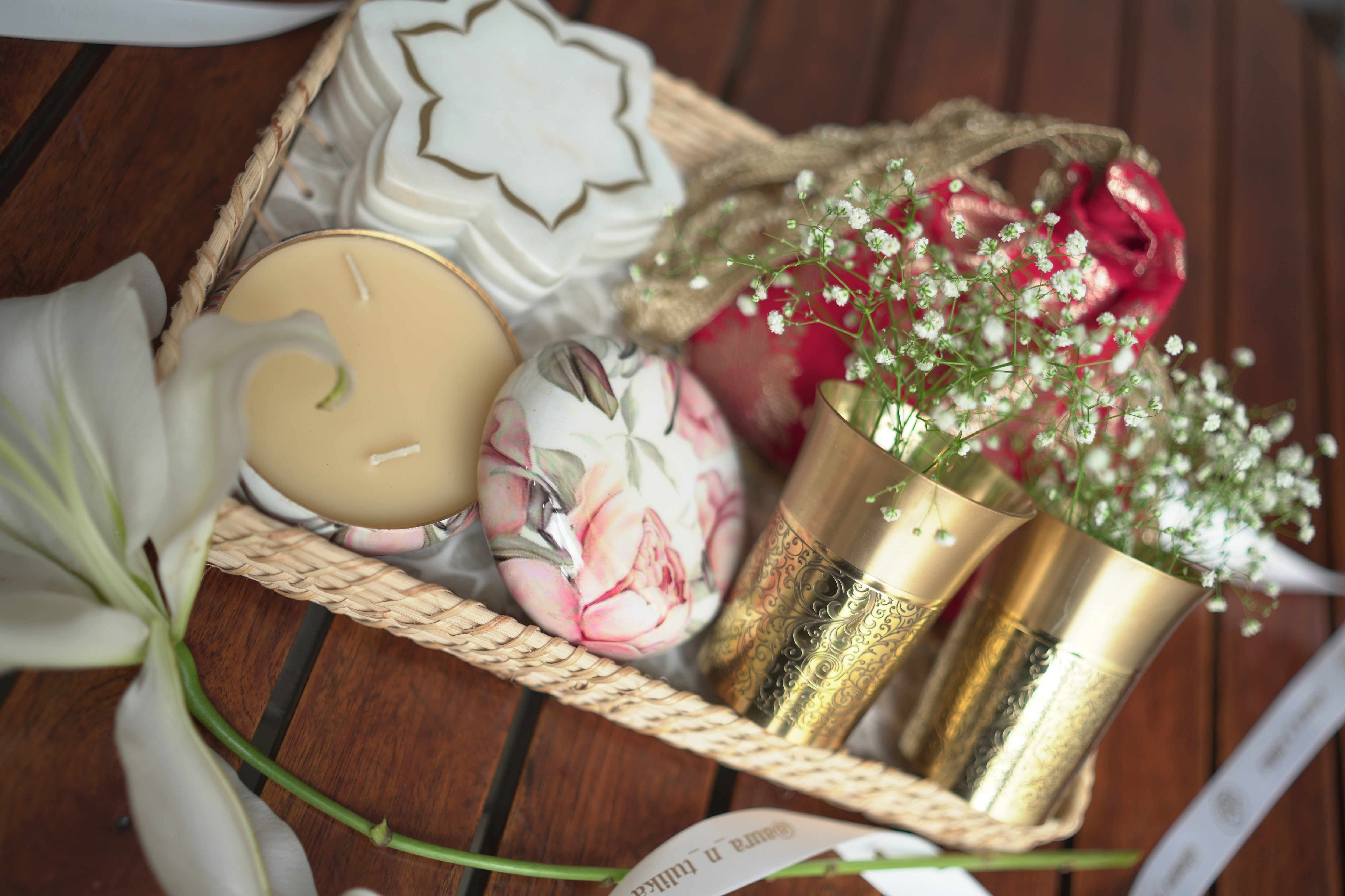 Floral Candle and Brass Tumbler Gift Hamper - Image 4