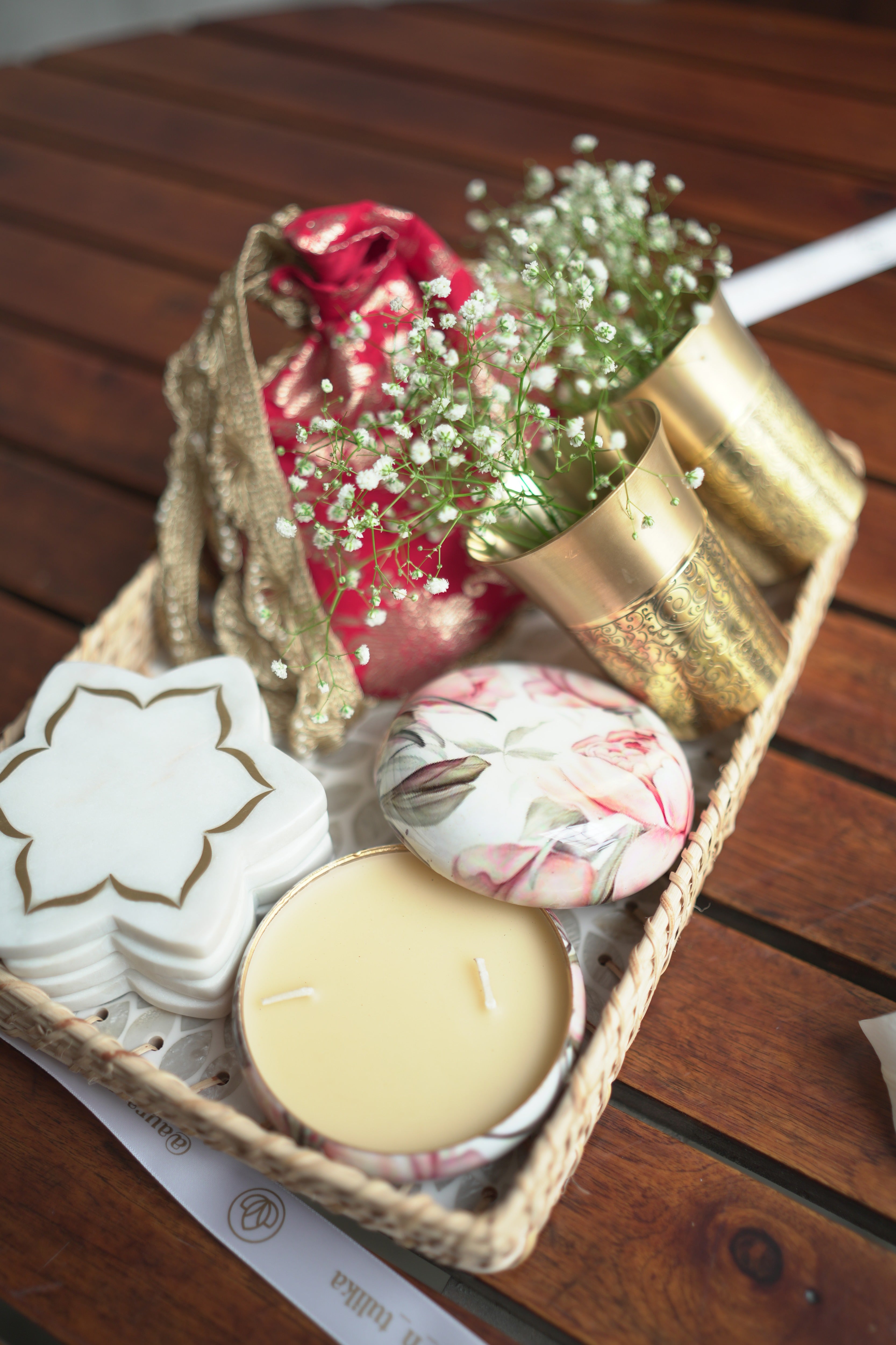 Floral Candle and Brass Tumbler Gift Hamper - Image 5