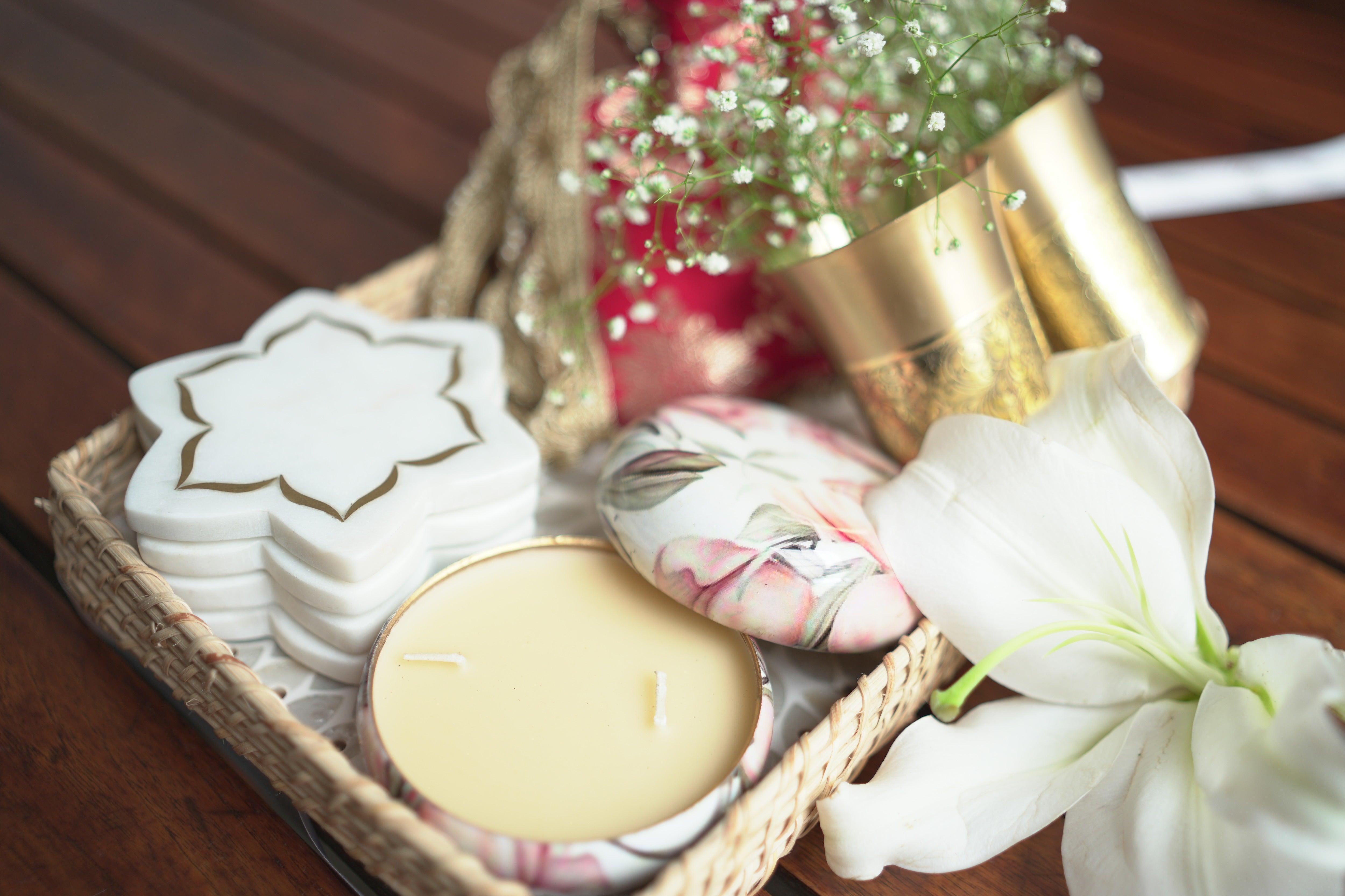 Floral Candle and Brass Tumbler Gift Hamper - Image 7