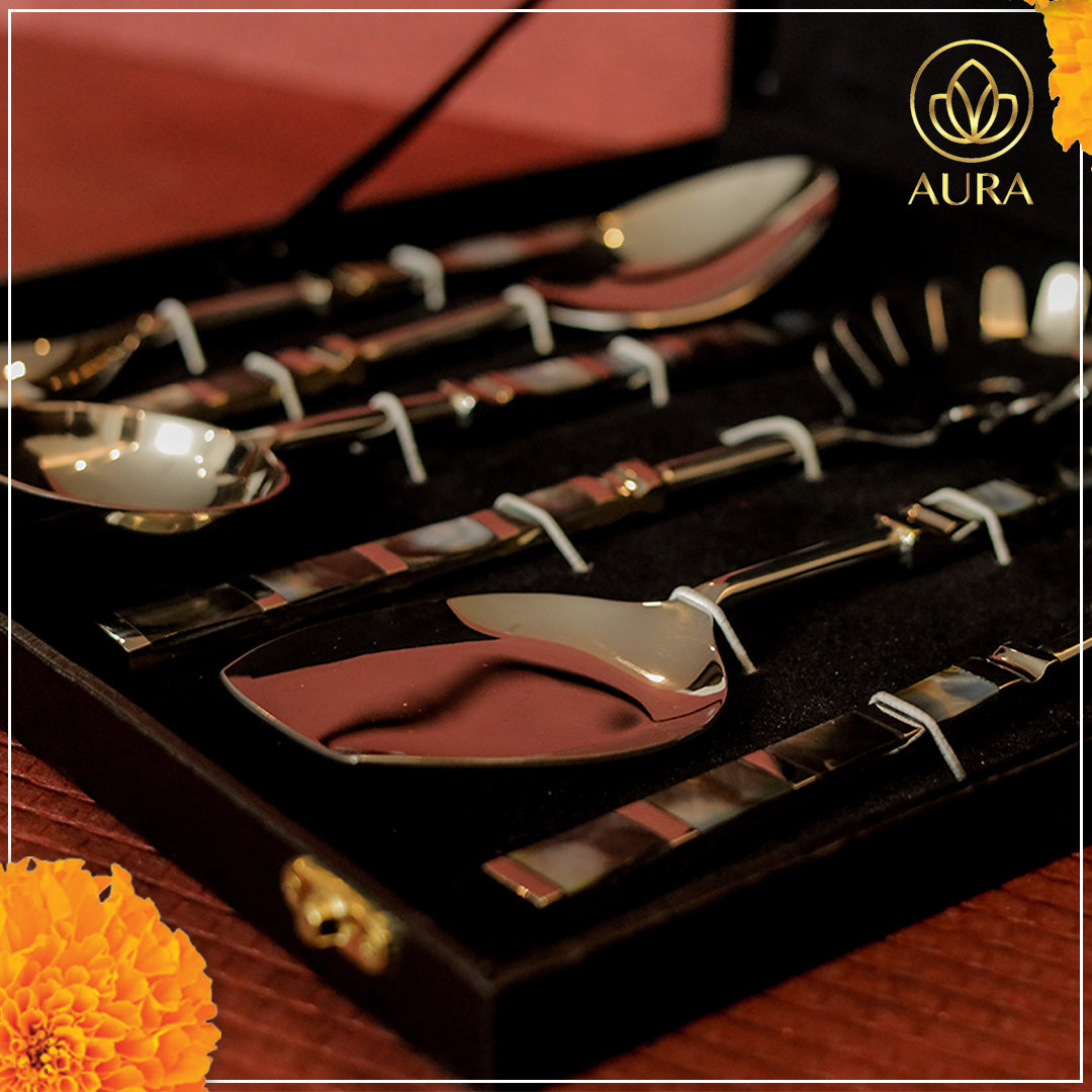 Aura Mother of Pearl Handle Serving Spoon Set