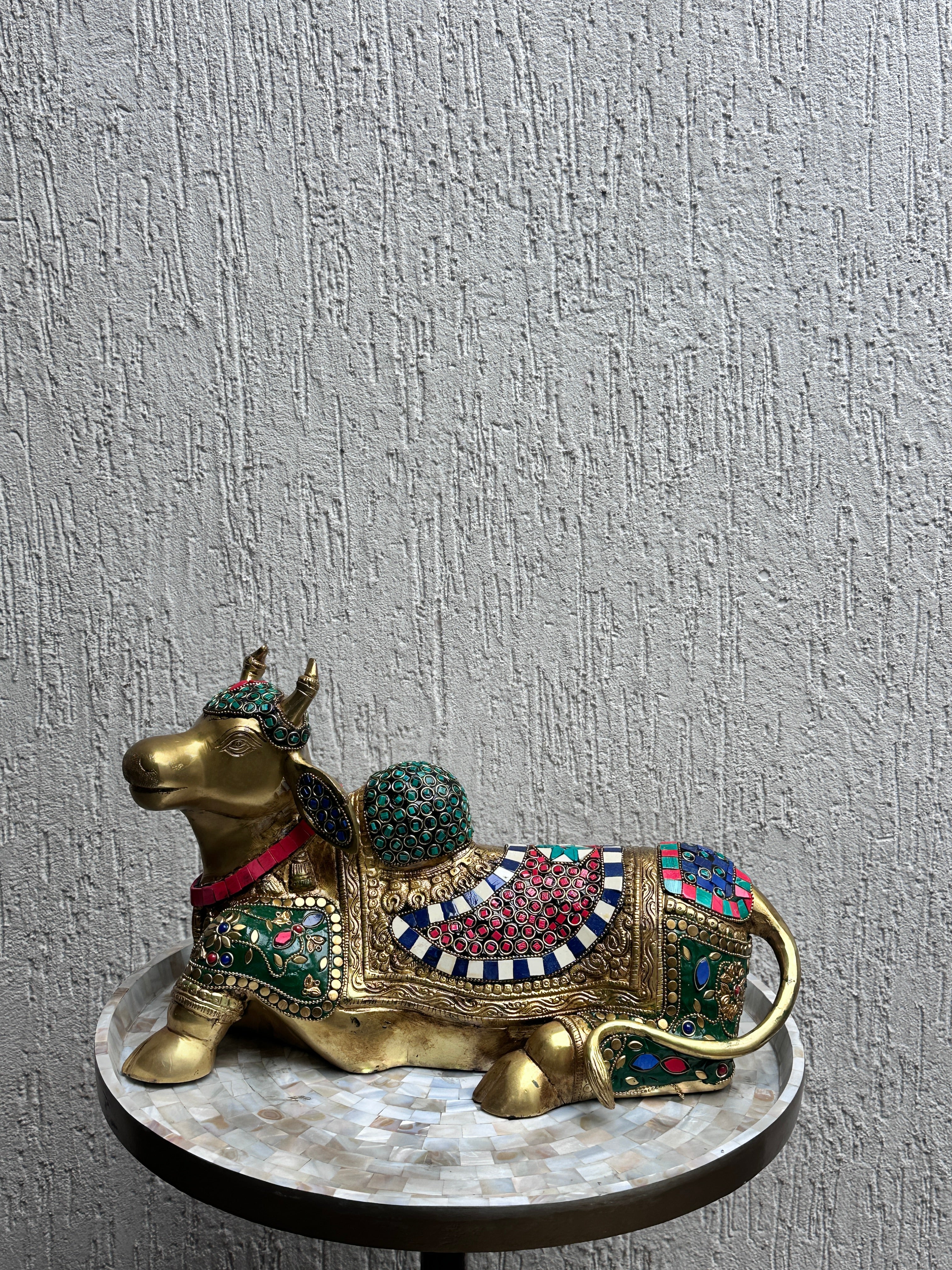 Meenakari Nandi Brass Decorative Artifact - Image 1
