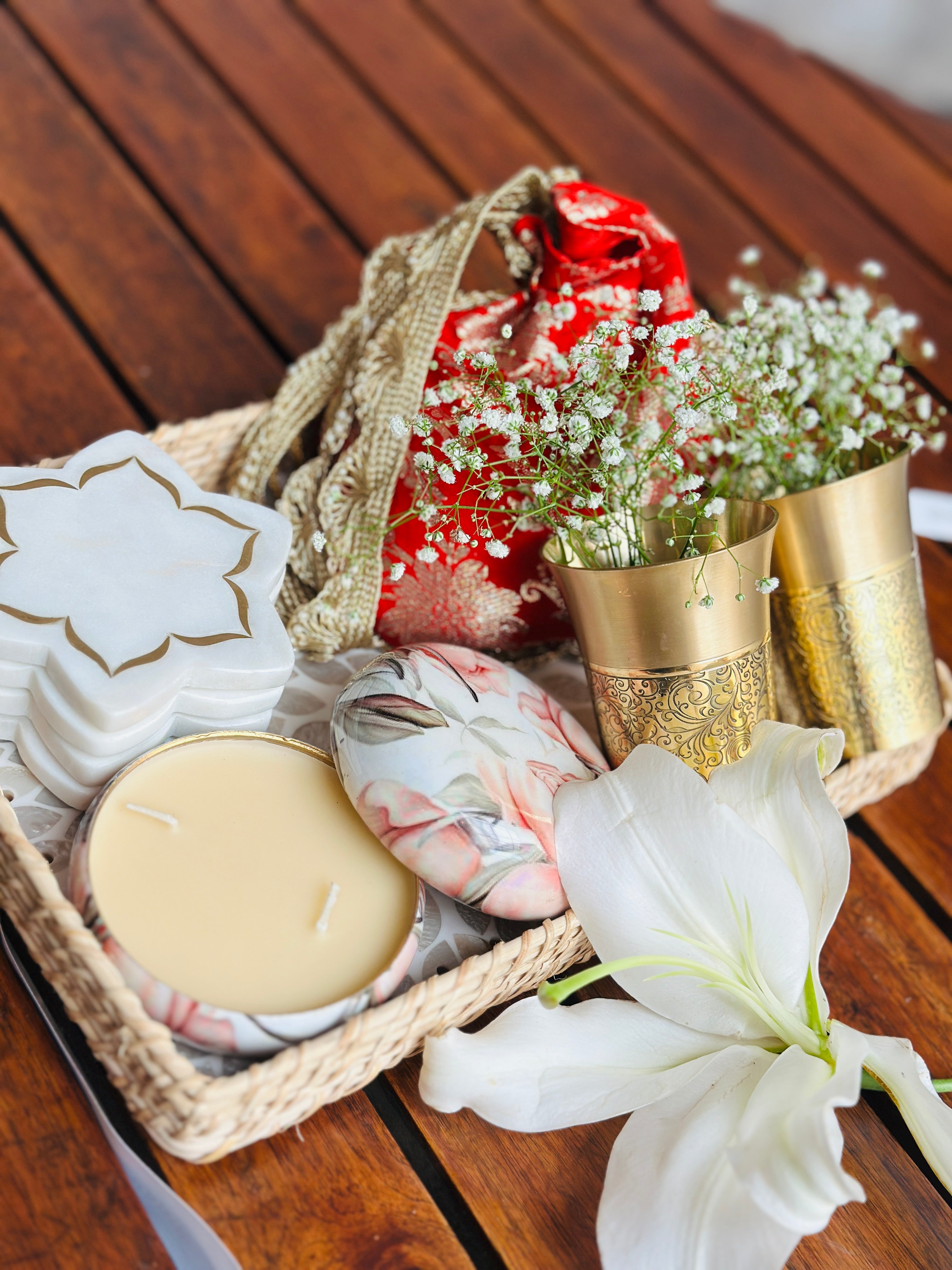 Floral Candle and Brass Tumbler Gift Hamper - Image 2