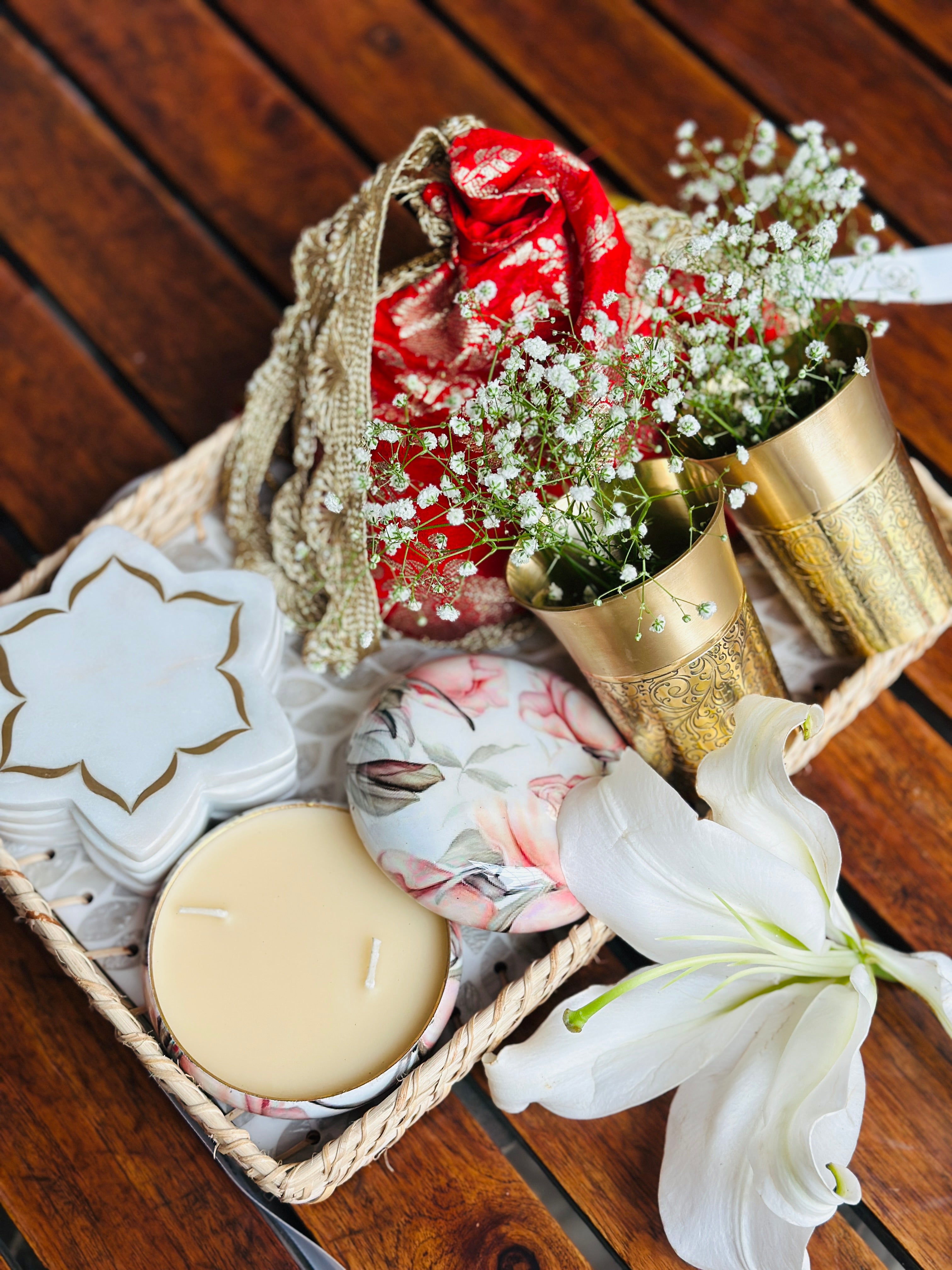 Floral Candle and Brass Tumbler Gift Hamper - Image 3