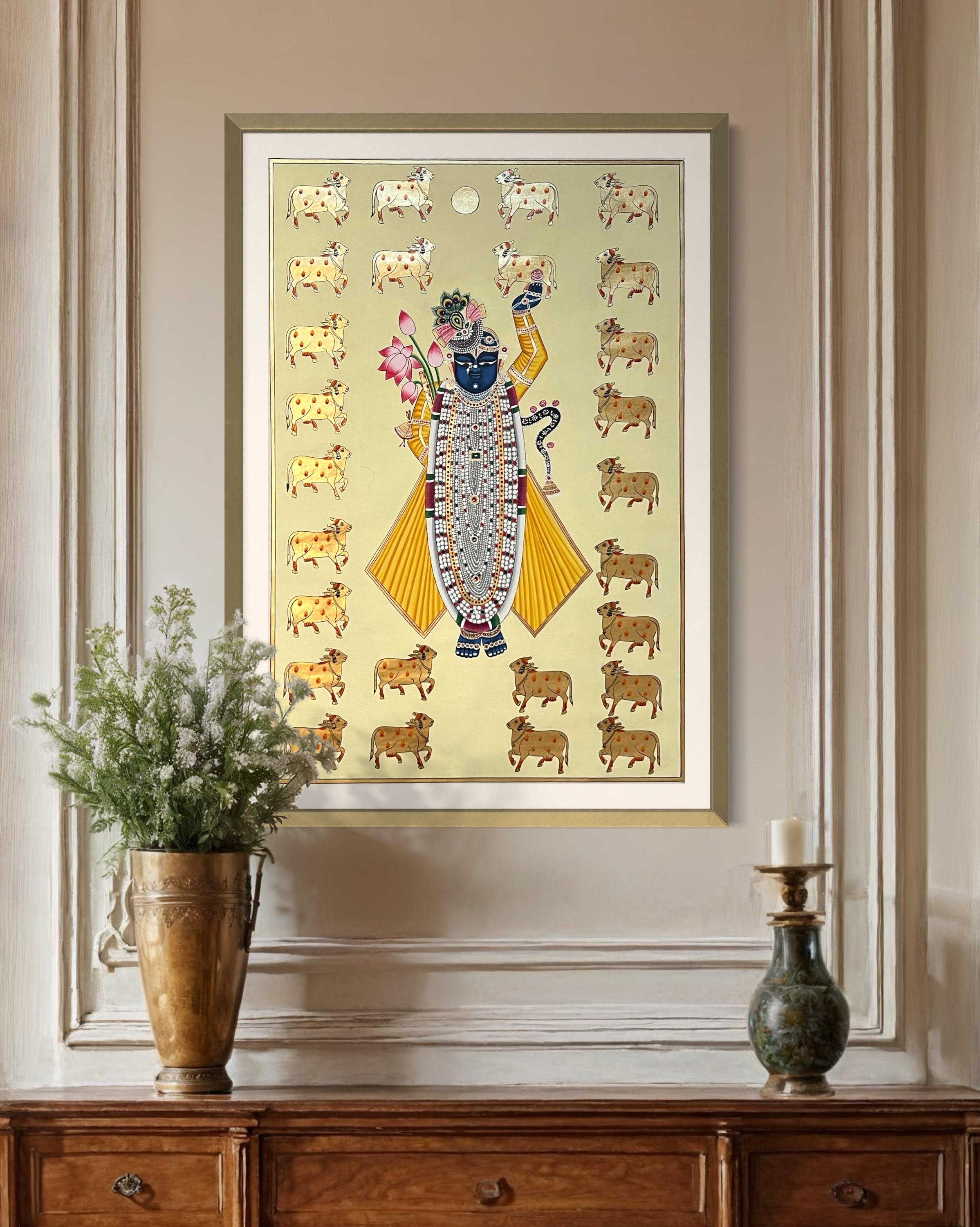 Gopala’s Blessing – Shreenathji with Sacred Cows Pichwai (2ft x 3ft)