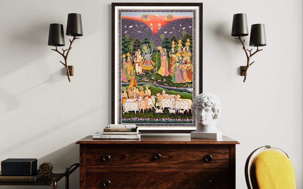 Krishna's Sunset Serenade: The Divine Return to Vrindavan - 4ft by 6ft