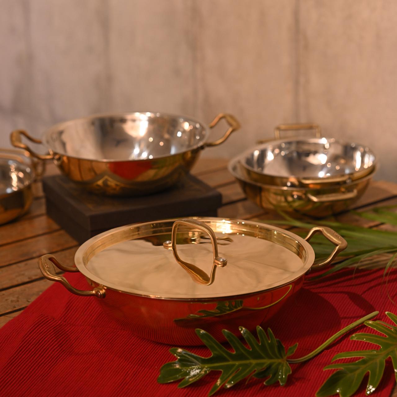 Royal Brass Tri-Ply Kadai with Precision-Fit Lid