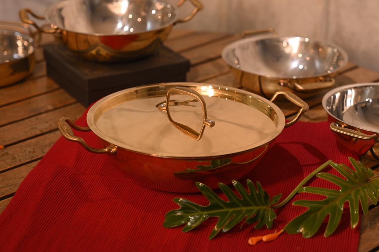 Royal Brass Tri-Ply Kadai with Precision-Fit Lid