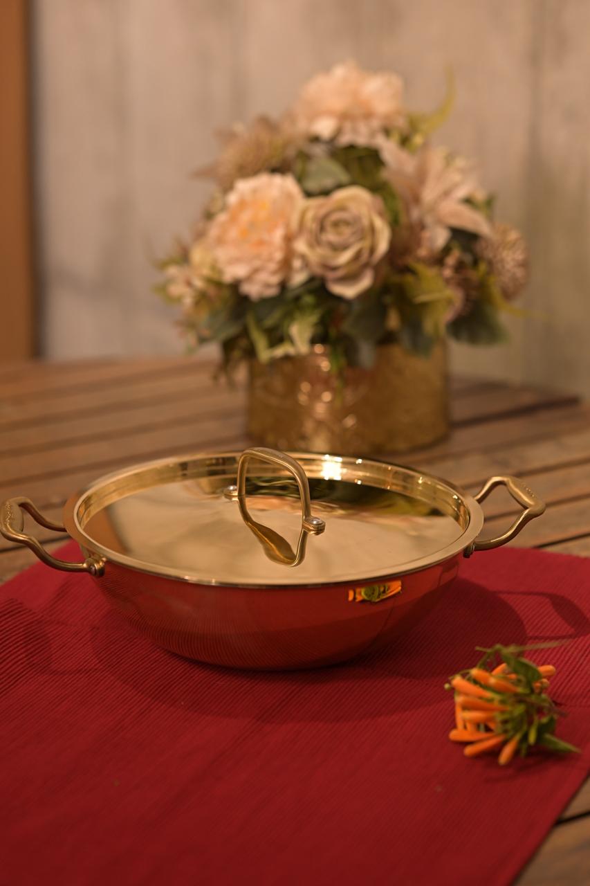 Royal Brass Tri-Ply Kadai with Precision-Fit Lid