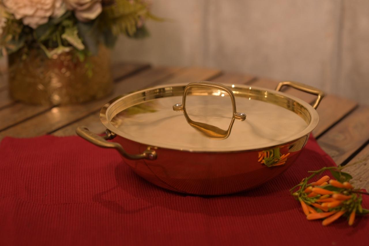 Royal Brass Tri-Ply Kadai with Precision-Fit Lid